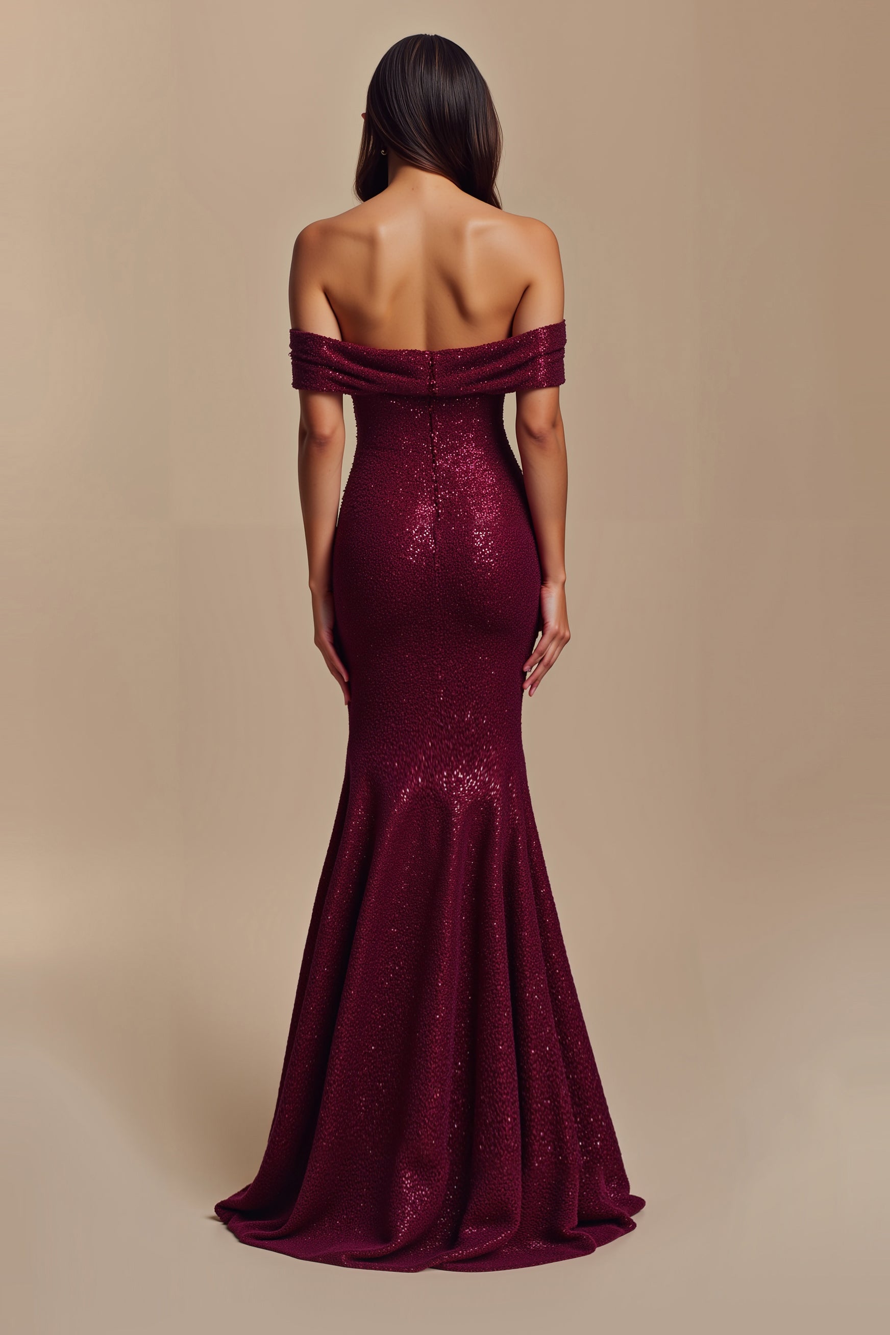 Sparkly Mermaid Burgundy Off The Shoulder Formal Dress with 3D Flowers