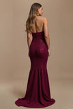 Glitter Mermaid Burgundy Ruched Halter Long Formal Dress