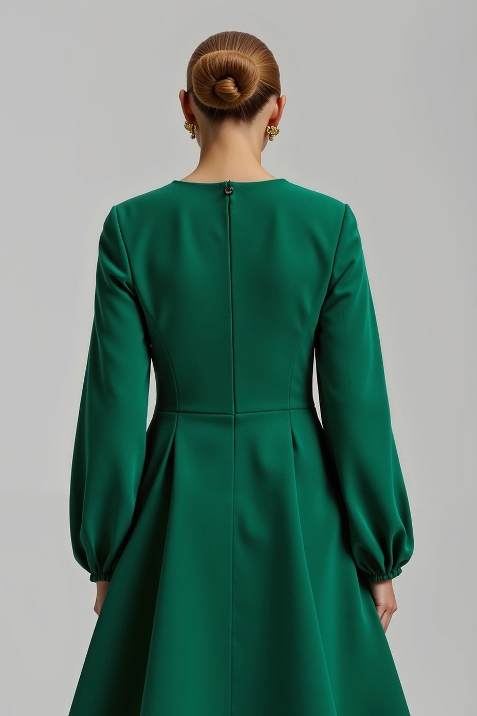 Dark Green A Line Long Sleeve Midi Holiday Party Dress