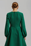 Dark Green A Line Long Sleeve Midi Holiday Party Dress