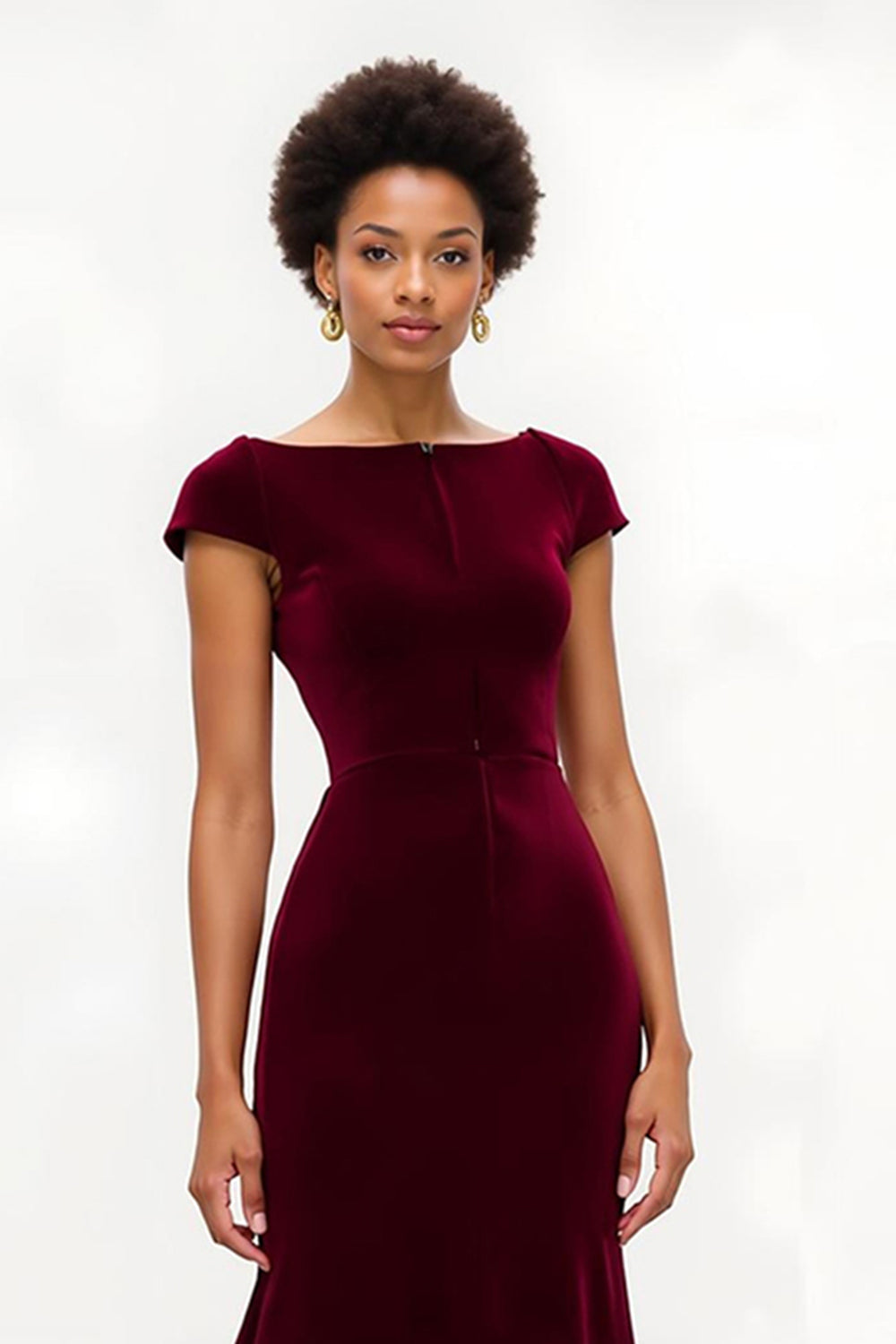 Mermaid Burgundy Velvet Holiday Dress With Sleeves