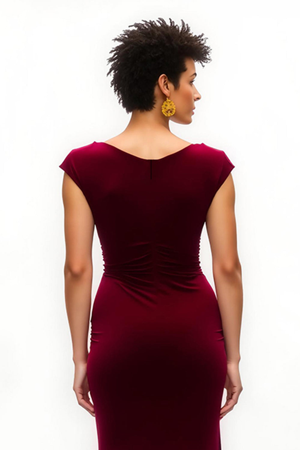 Burgundy Sheath Velvet Holiday Dress With Slit
