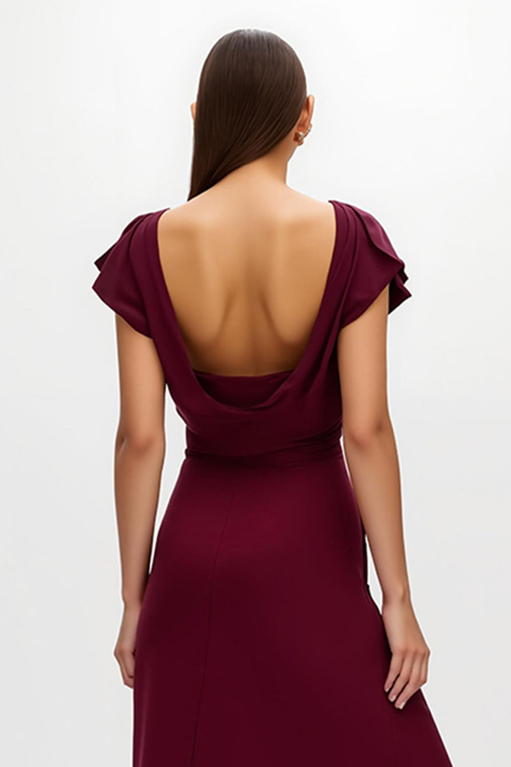 Burgundy Cap Sleeve V-Neck Holiday Dress With Slit