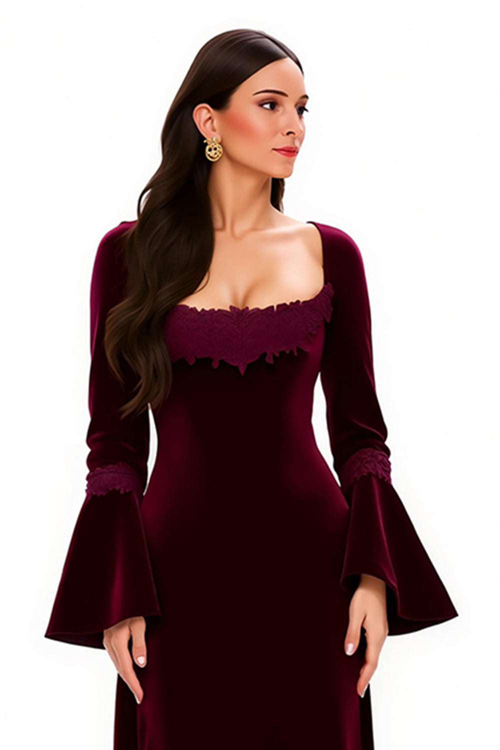 Velvet Long Sleeve Sheath Burgundy Holiday Dress