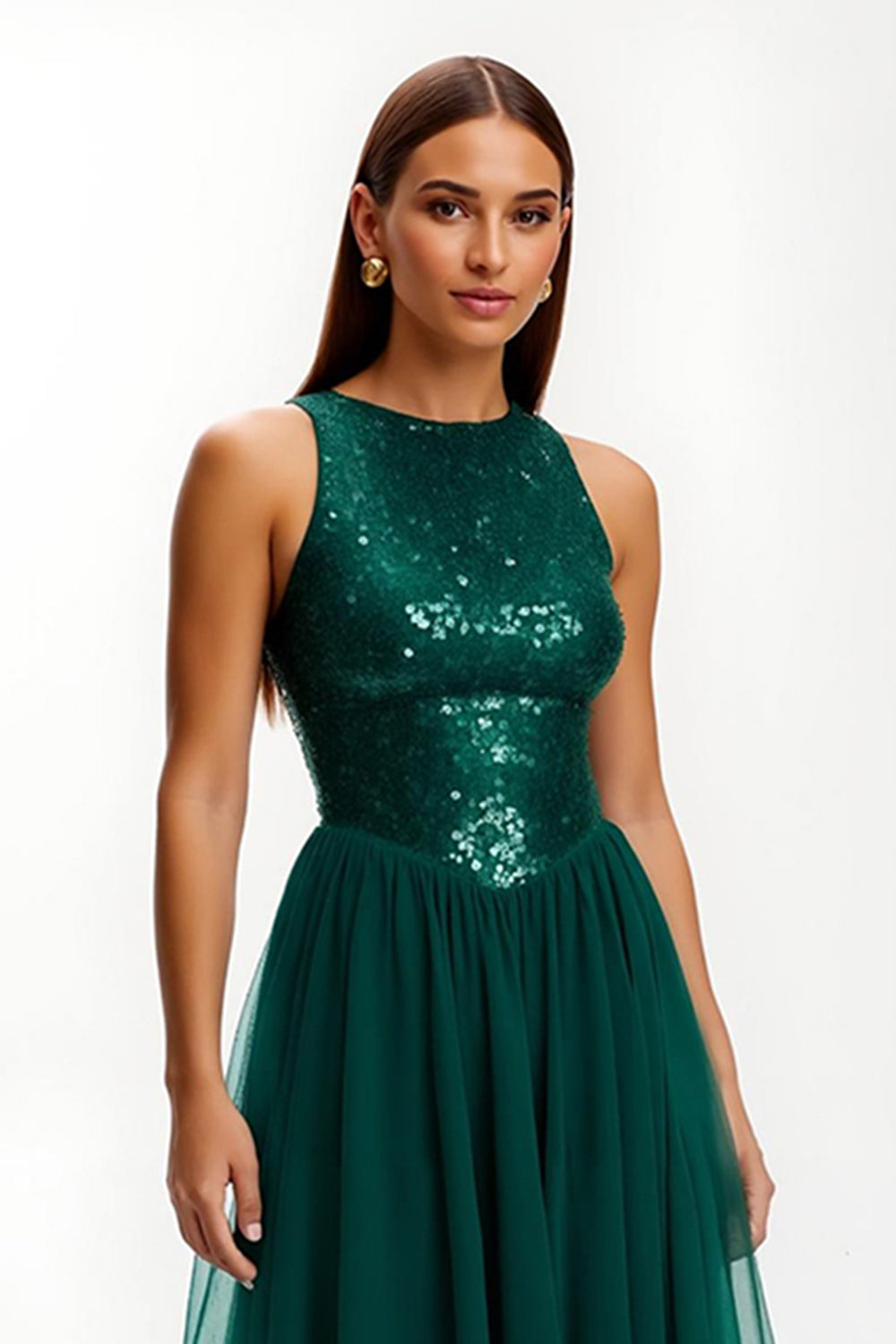 Dark Green A-Line Holiday Party Dress With Sequins