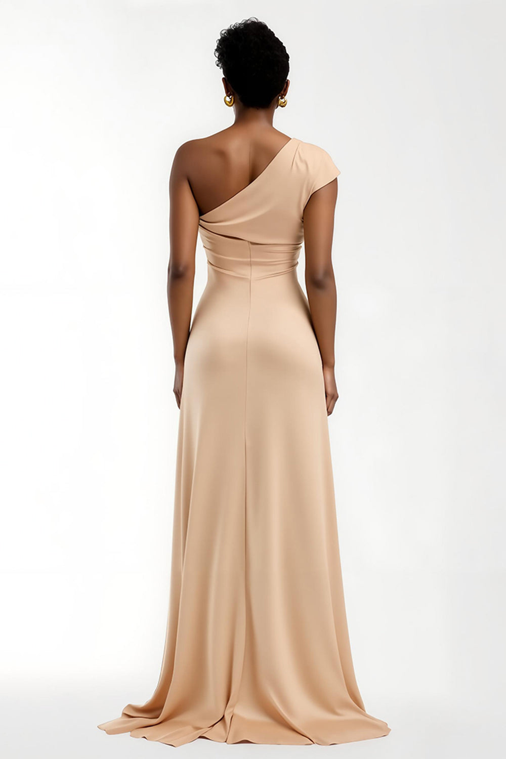 Champagne Sheath One Shoulder Satin Bridesmaid Dress