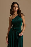 One Shoulder Velvet Dark Green Asymmetrical Holiday Dress