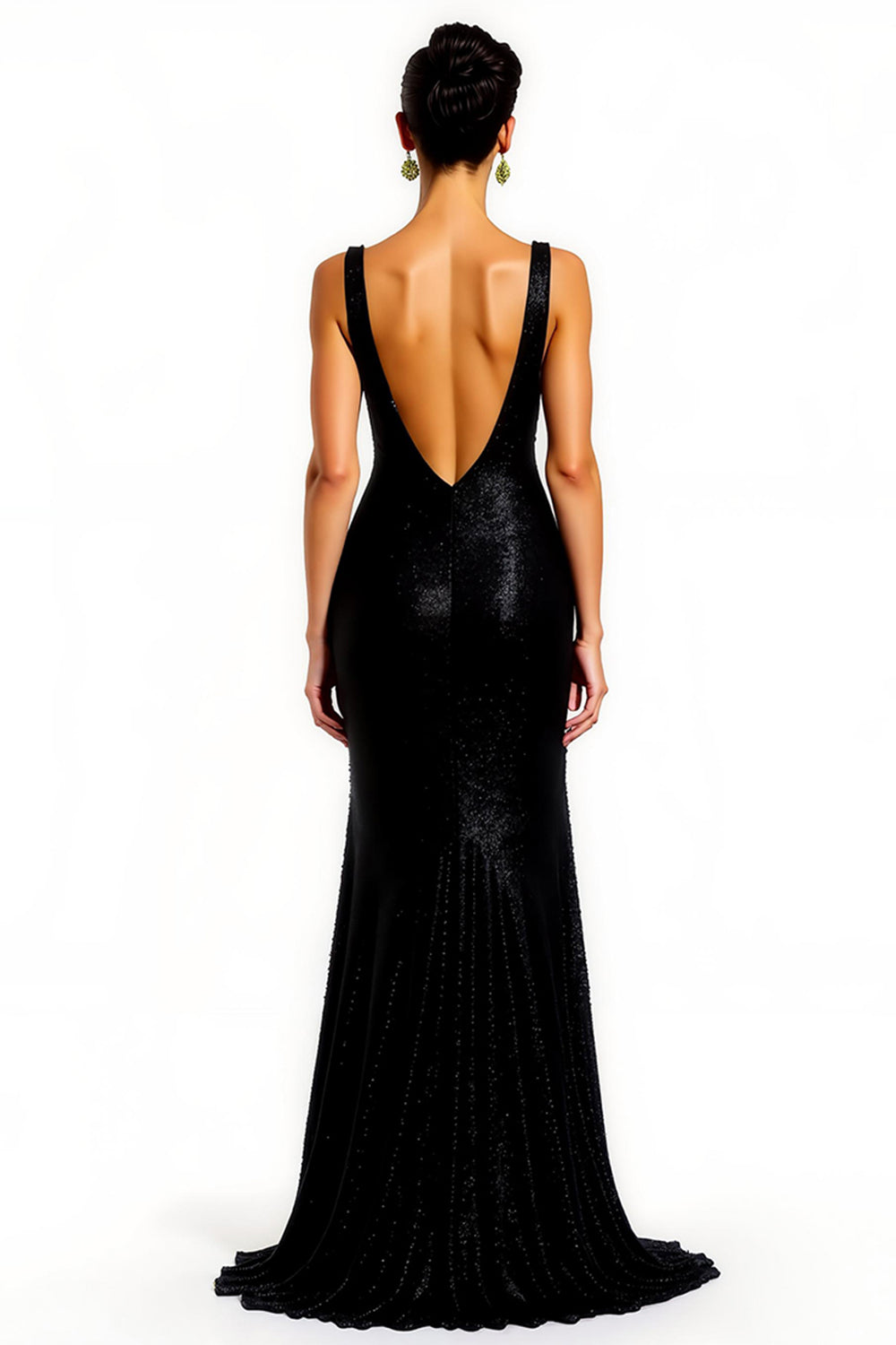 Sparkly Black Sheath V-Neck Holiday Dress With Slit