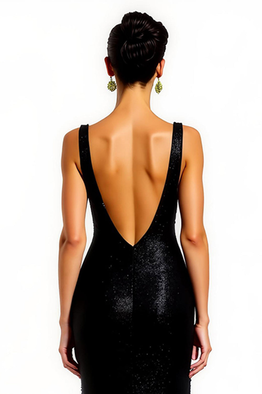 Sparkly Black Sheath V-Neck Holiday Dress With Slit