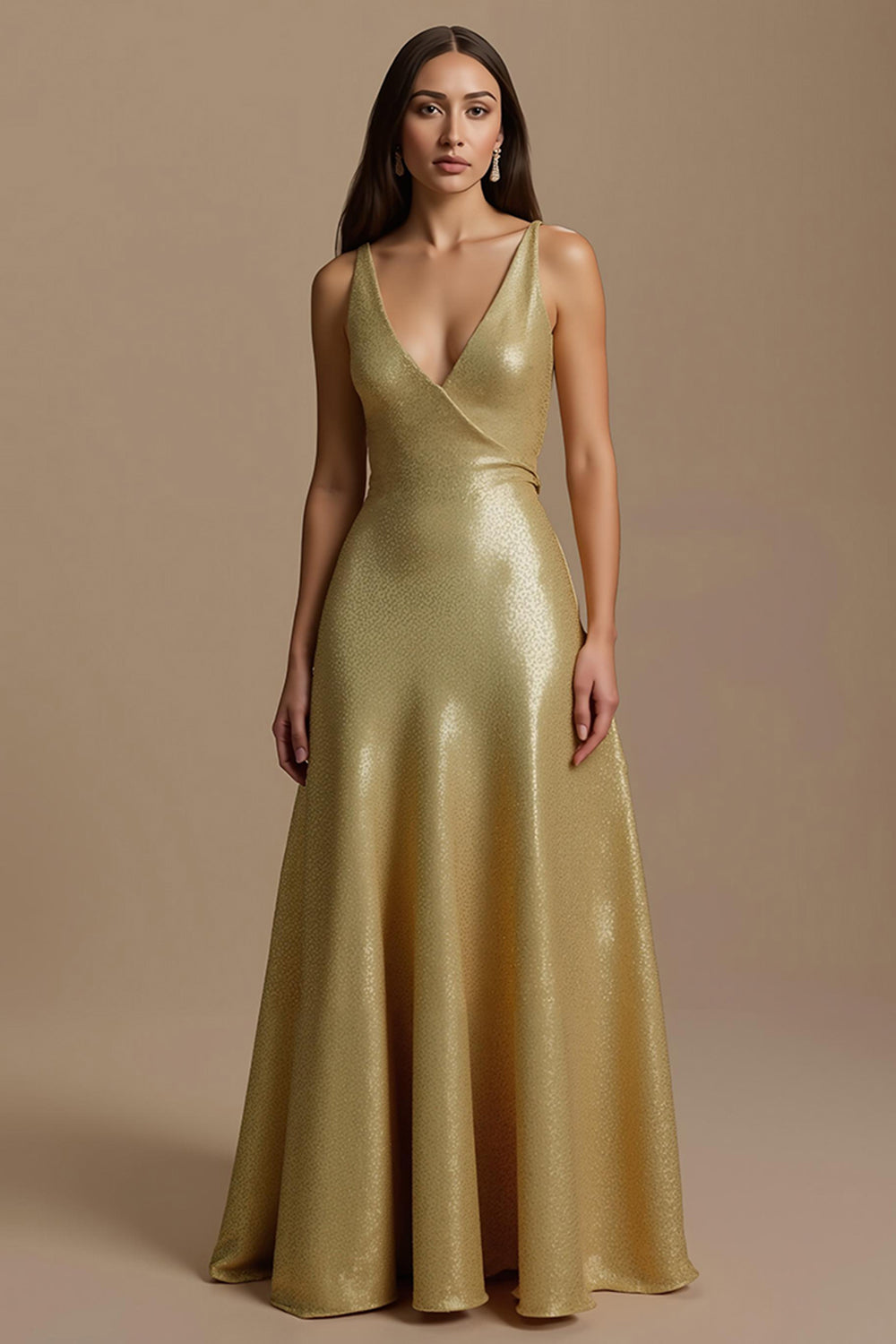 Golden Metallic Satin A-Line Holiday Dress