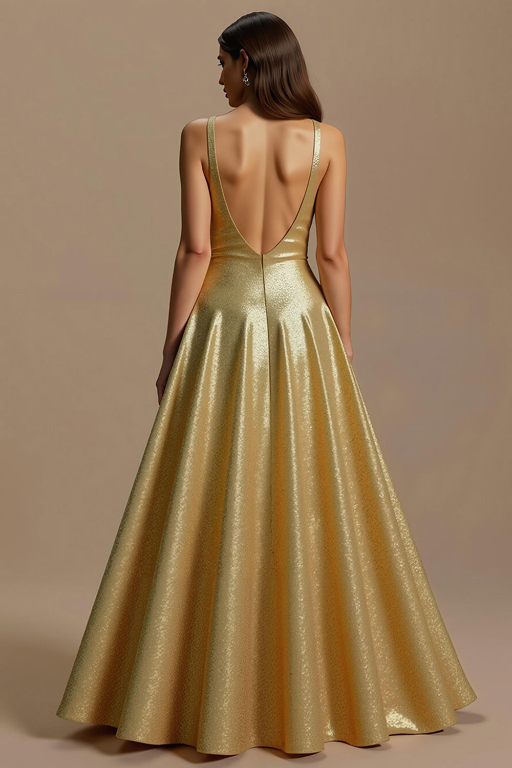 Golden Metallic Satin A-Line Holiday Dress