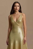 Golden Metallic Satin A-Line Holiday Dress