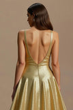 Golden Metallic Satin A-Line Holiday Dress