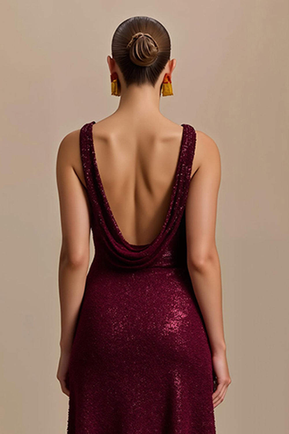 Glitter Burgundy Halter Holiday Dress