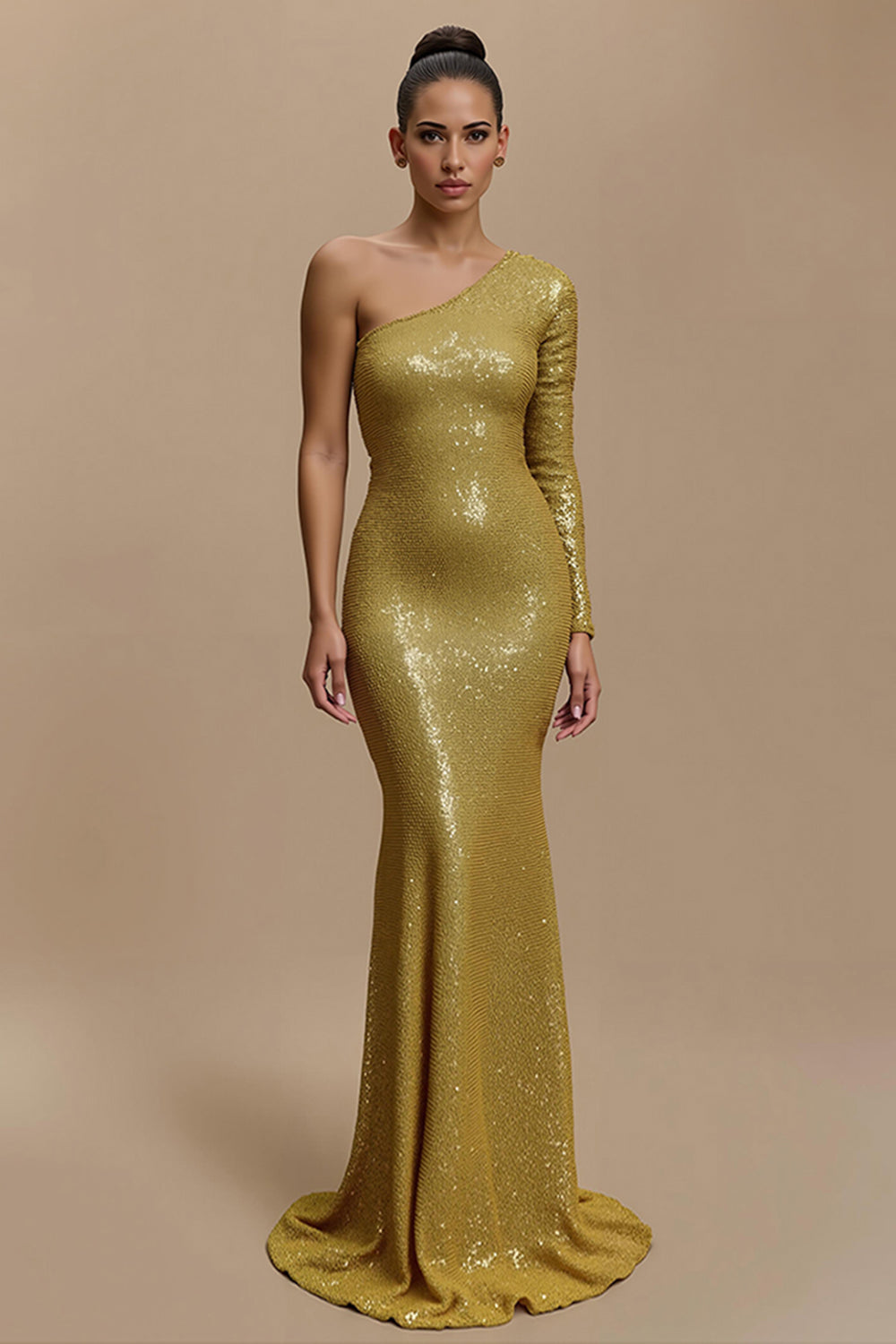 Sparkly Mermaid Golden One Shoulder Holiday Dress