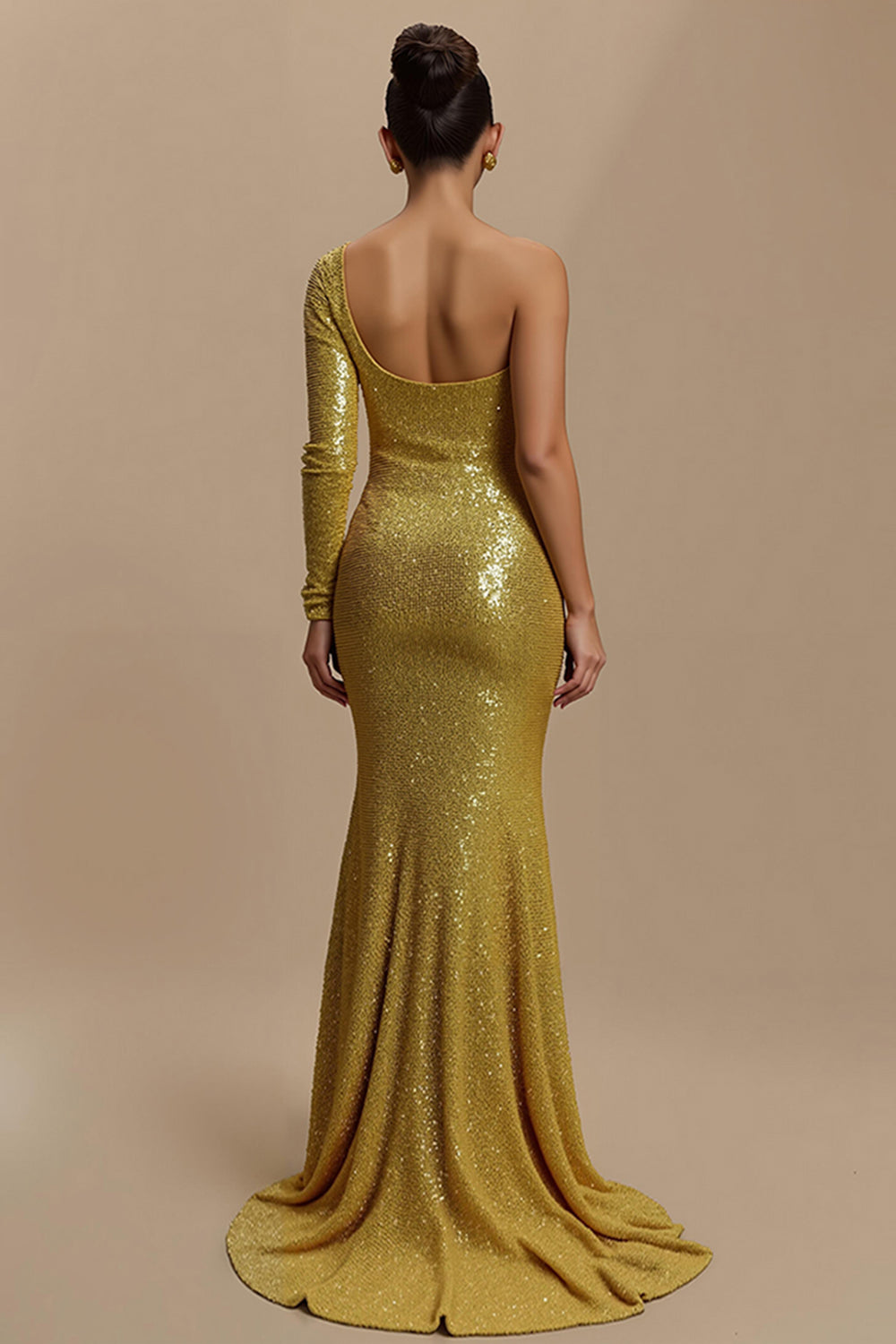 Sparkly Mermaid Golden One Shoulder Holiday Dress