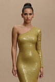 Sparkly Mermaid Golden One Shoulder Holiday Dress