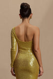 Sparkly Mermaid Golden One Shoulder Holiday Dress