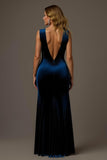 Royal Blue V-Neck Velvet Sheath Holiday Dress