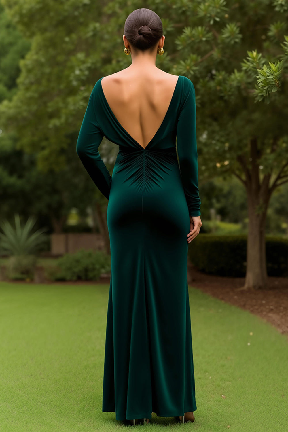 Long Sleeve V-Neck Sheath Dark Green Holiday Dress