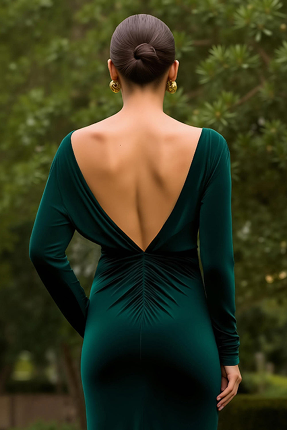 Long Sleeve V-Neck Sheath Dark Green Holiday Dress