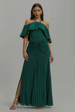 Off The Shoulder A-Line Dark Green Holiday Dress With Slit