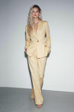 2-Piece One Button Yellow Peak Lapel Women Business Suits
