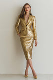Sparkly Golden Peak Lapel Pencil 2 Piece Prom Suit