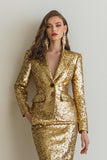 Sparkly Golden Peak Lapel Pencil 2 Piece Prom Suit
