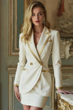 White 2 Piece Notched Lapel Work Dress