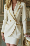 White 2 Piece Notched Lapel Work Dress
