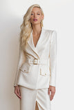 Glitter Ivory Peak Lapel 2 Piece Busienss Suit With Belt