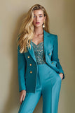 2-Piece Blue Double Breasted Notched Lapel Women Work Suits