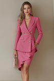 2 Piece Peak Lapel Fuchsia Business Casual Suit With Ruffles