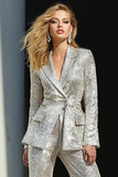 Silver Sequined Peak Lapel Women Prom Suits With Sash