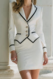 White Pencil Notched Lapel 2 Piece Mini Work Dress