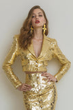 Golden 2-Piece Pencil Prom Suit With Sequins