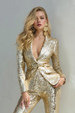 Sparkly Golden 2 Piece Slim Fit Women Prom Suits