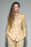 Peak Lapel Double Breasted 2 Piece Yellow Women Work Suits