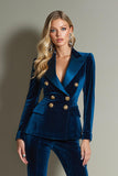 Royal Blue Velvet Double Breasted 2-Piece Women Prom Suits