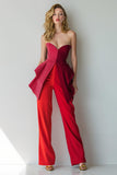 Strapless 2-Piece Patchwork Red Women Pantsuits