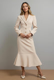 Mermaid Champagne Peak Lapel Midi Blazer Dress
