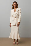 2-Piece Mermaid Notched Lapel Champagne Work Dress with Belt