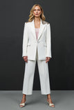 2-Piece White Peak Lapel Work Suit With Beading