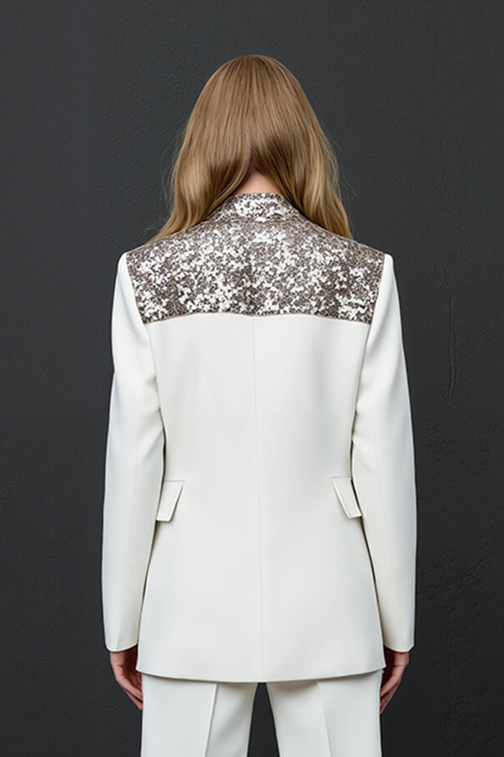 2-Piece White Peak Lapel Work Suit With Beading