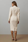 Champagne Notched Lapel Sheath Midi Work Dress