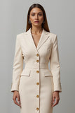 Champagne Notched Lapel Sheath Midi Work Dress
