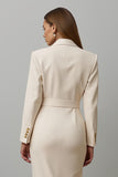 Champagne Notched Lapel Sheath Midi Work Dress