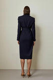 Navy Pencil Long Sleeve Midi Work Dress