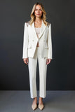 One Button 2-Piece White Women Work Suits with Seuiqns